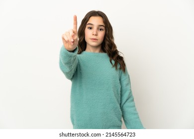 Little Caucasian Girl Isolated On White Background Counting One With Serious Expression