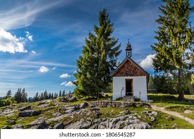 A little chapel at the so called Winklmossalm in Reit im Winkl in Bavaria, Germany at a sunny day in summer.