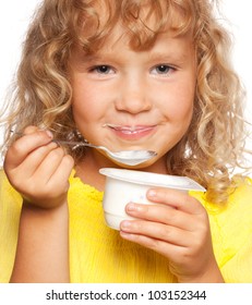 Little Child Eating Yogurt