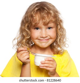 Little Child Eating Yogurt