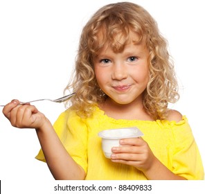 Little Child Eating Yogurt