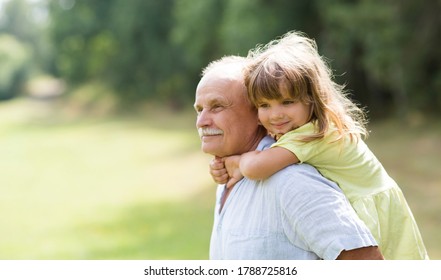 Little child girl hugs grandpa On Walk in the summer outdoors. Concept of friendly family.
 - Powered by Shutterstock