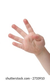 Little Child Hand With Four Fingers Up On White Background