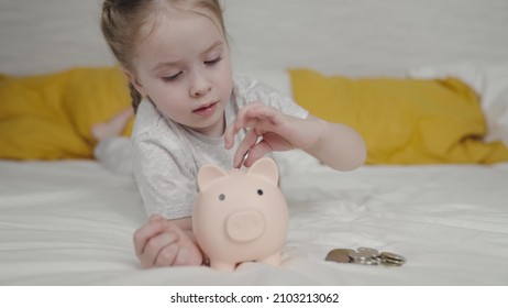 Little Child Put Money Piggy Bank, Collect Cash Coins Bank, Save Money Success, Wealth Financial Savings Idea, Small Business Spending Management, Toddler Manual, Counting Earnings Bills For Future