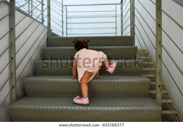 Little Children Climbing Stairs Dangerous Stock Photo 603588377 ...