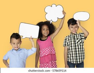 Little Children Holding Chat Bubble Smiling Stock Photo 578659114 ...