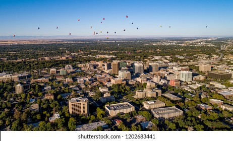 Little City Of Boise Idaho In Summer With A Hot Air Balloon Festival In Town