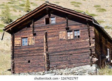 Little Cottage Storage Facilities For Hay For The Farmers In Zermatt Switzerland. Food For The Animals In The Wintertime