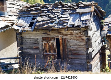 Little Cottage Storage Facilities For Hay For The Farmers In Zermatt Switzerland. Food For The Animals In The Wintertime