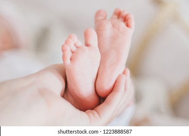 Little cute baby girl wearing white suit smiling in a straw basket	 - Shutterstock ID 1223888587