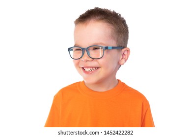 Little cute boy with glasses smiling isolated on white background 