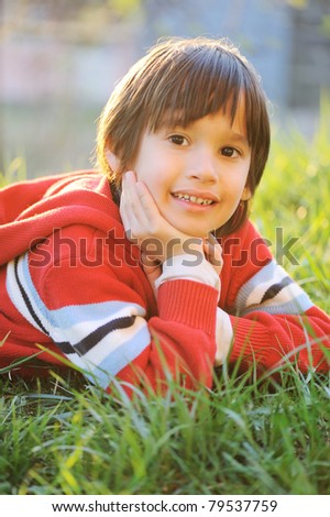 Similar – Image, Stock Photo Little boy Smile and happy at the backyard