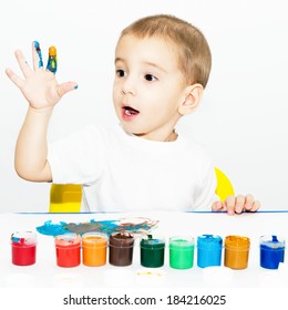 Little Cute Boy Learns Draw Fingers Stock Photo 184216025 | Shutterstock