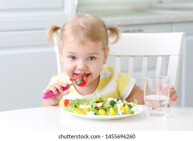 Little Girl Eating Healthy Foodvegetables Sitting Stock Photo (Edit Now ...