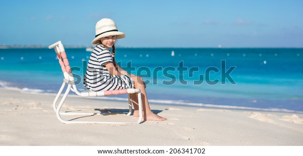 Little Cute Girl Beach Chair Relax Stock Photo Edit Now 206341702
