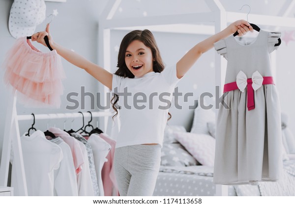 Little Cute Girl Choosing Dress Bedroom Stock Photo Edit Now