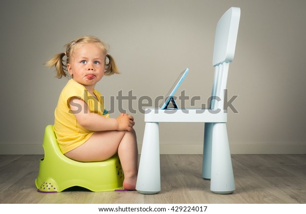 Little Cute Girl Protruding Tongue Sitting Stock Photo 429224017 ...