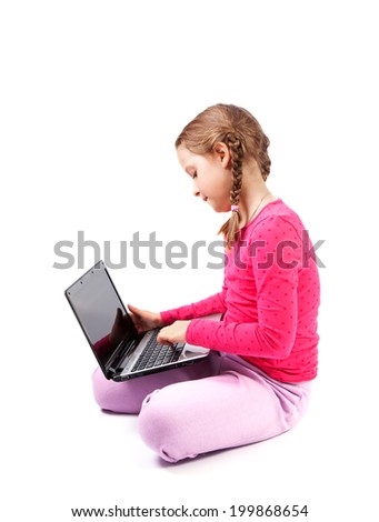 Little Cute Girl Using Laptop Isolated Stock Photo Edit Now