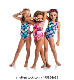 Little cute girls in swimwear