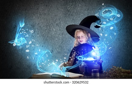 Little Cute Halloween Witch Reading Spell Stock Photo 320629532 ...