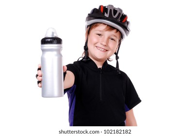 Little Cyclist Holding A Water Bottle