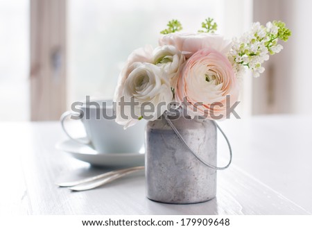 Similar – Image, Stock Photo Delicate spring morning | pale pink cherry blossom branches in front of a mint-colored wall in the mist.