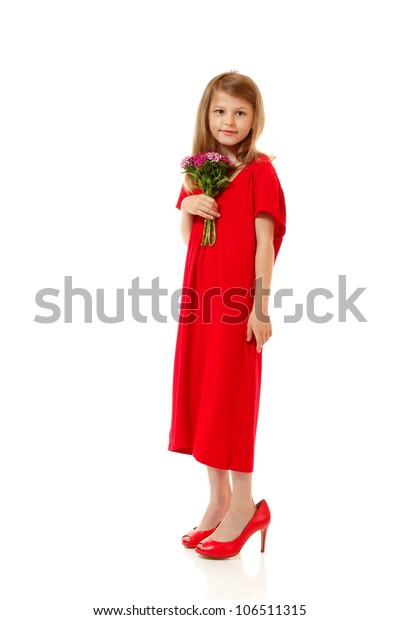 red dress with little white flowers