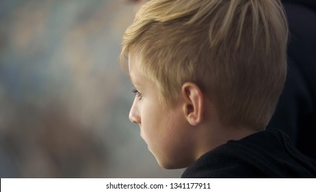 Little Football Fan Watching Match At Stadium, Supporting Favorite Team, League