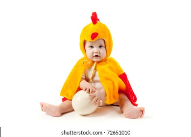 Little Funny Boy In Chicken Costume