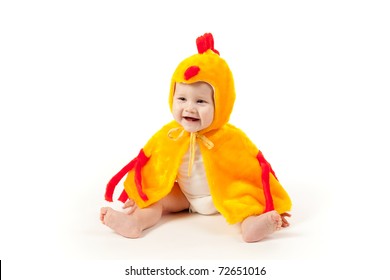 Little Funny Boy In Chicken Costume