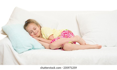 Little Girl In Bed Isolated