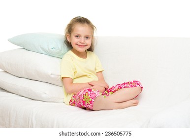 little girl in bed isolated
