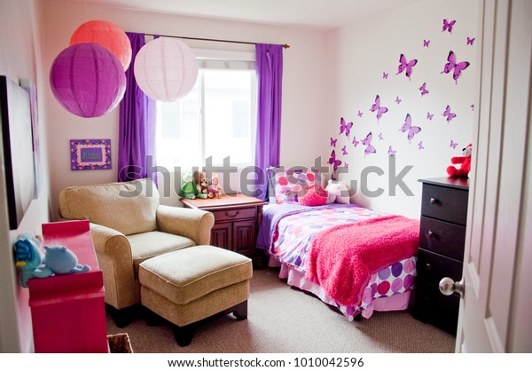 Little Girl Bedroom Children Pink Purple Stock Photo Edit