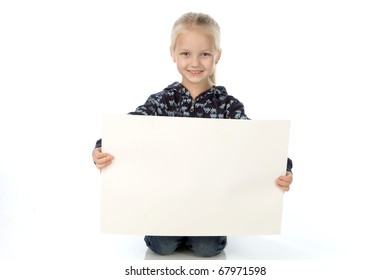 Little Girl With The Big Pure Clean Sheet Of A Paper