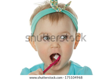 Similar – Image, Stock Photo Cheeky! Toddler, Girl, Food, Sun hat