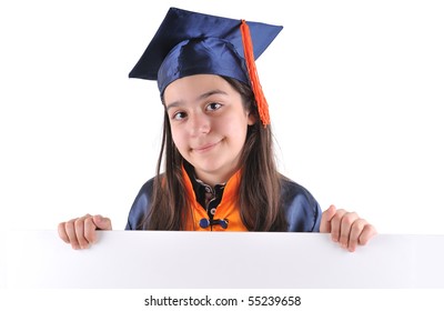 Little Girl In Cap And Gown Holding A Blank Signboard