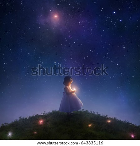 Image result for little girl looking at the stars