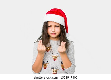 Little Girl Celebrating Christmas Day Showing That She Has No Money.