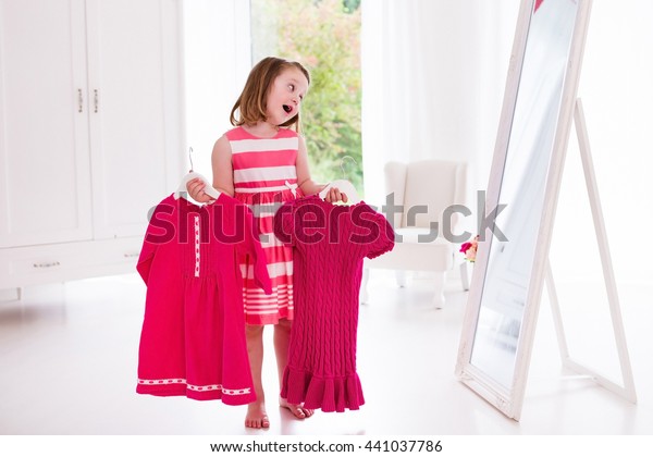 Little Girl Choosing Dresses White Bedroom Stock Photo Edit