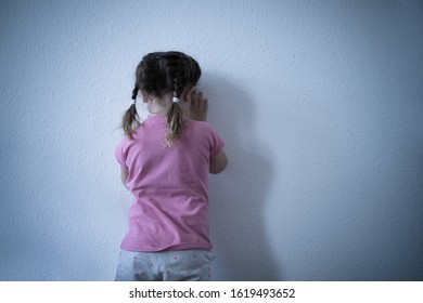 Little Girl Crying. Very Sad Girl Covering Her Eyes