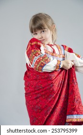 Little Girl In A Cunning Russian Folk Costume.
