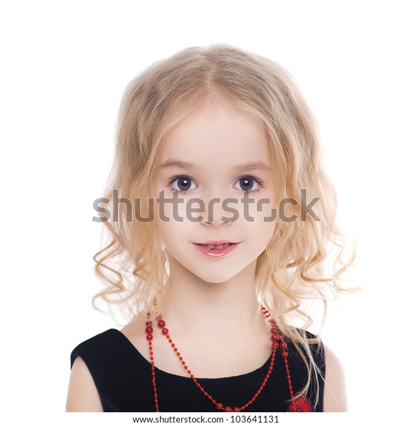 Little Girl Curly Blond Hair Isolated Stock Photo Edit Now 103641131