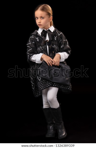 Little Girl Dark Poncho Black Boots 