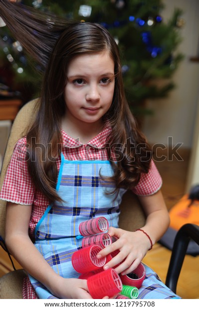Little Girl Do Hair Styling Curl Stock Photo Edit Now