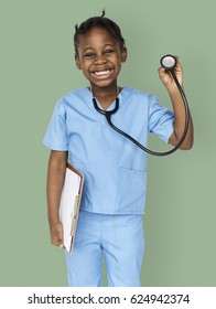 Little Girl With Doctor Dream Job Smiling