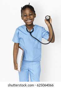 Little Girl With Doctor Dream Job Smiling