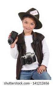 Little Girl Dressed As A Reporter