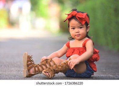 Little Girl Dressing Up In Beautiful Dresses, Shooting Fashion 