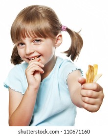 Little Girl Eating A French Fries