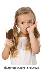 Little Girl Eating Icecream Licking Fingers - Isolated